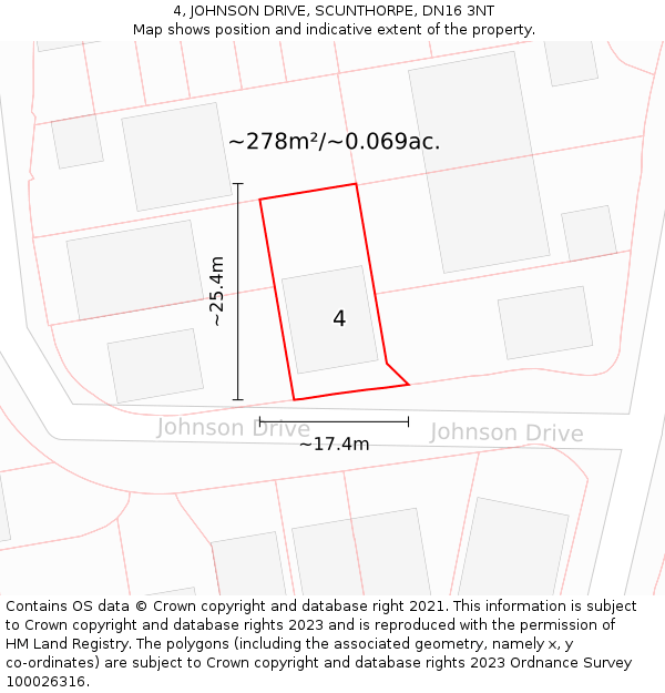4, JOHNSON DRIVE, SCUNTHORPE, DN16 3NT: Plot and title map