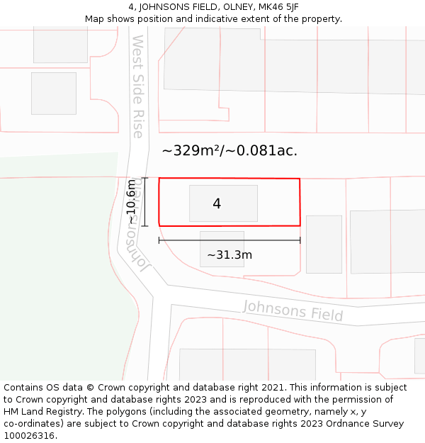 4, JOHNSONS FIELD, OLNEY, MK46 5JF: Plot and title map