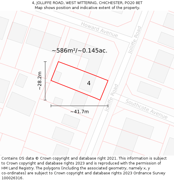 4, JOLLIFFE ROAD, WEST WITTERING, CHICHESTER, PO20 8ET: Plot and title map