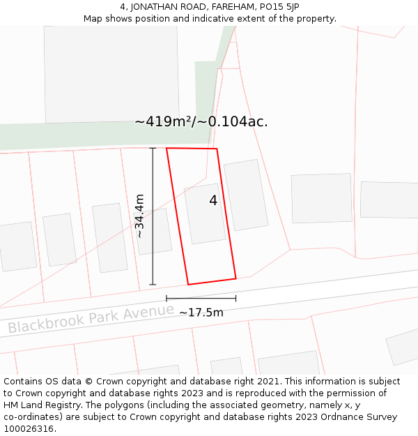 4, JONATHAN ROAD, FAREHAM, PO15 5JP: Plot and title map
