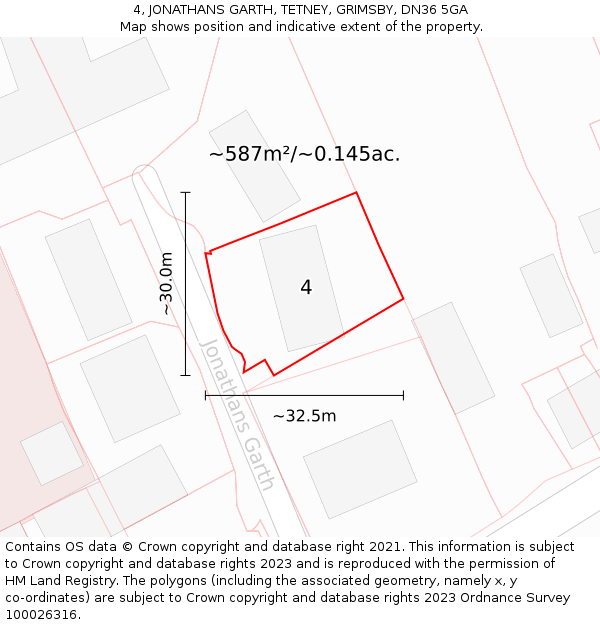 4, JONATHANS GARTH, TETNEY, GRIMSBY, DN36 5GA: Plot and title map