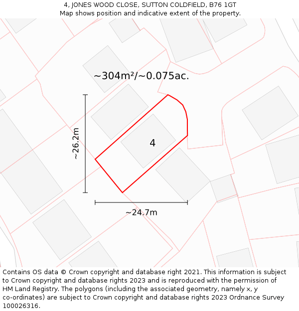 4, JONES WOOD CLOSE, SUTTON COLDFIELD, B76 1GT: Plot and title map