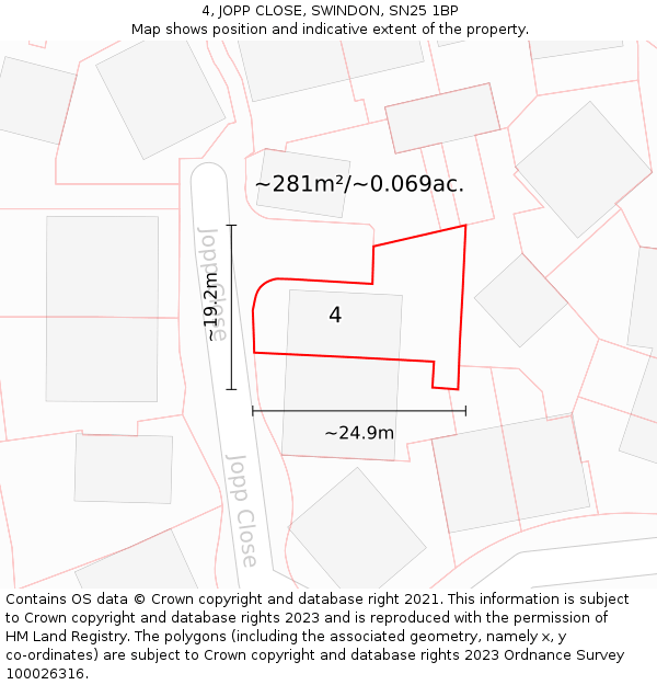 4, JOPP CLOSE, SWINDON, SN25 1BP: Plot and title map