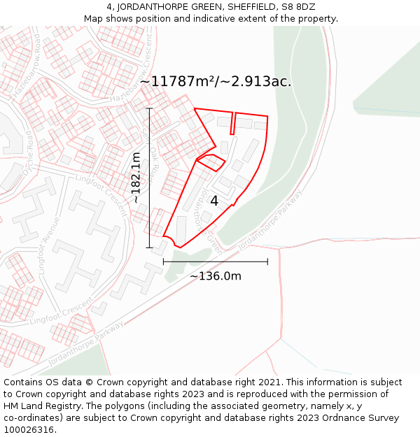 4, JORDANTHORPE GREEN, SHEFFIELD, S8 8DZ: Plot and title map