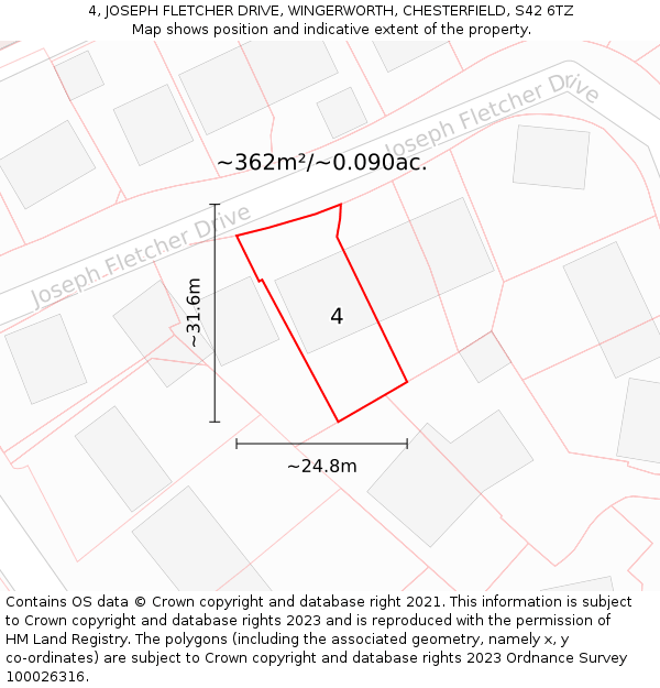 4, JOSEPH FLETCHER DRIVE, WINGERWORTH, CHESTERFIELD, S42 6TZ: Plot and title map