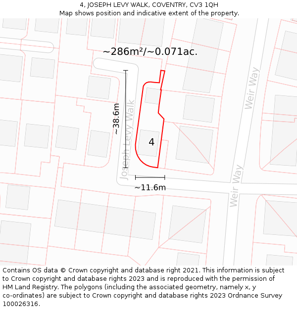 4, JOSEPH LEVY WALK, COVENTRY, CV3 1QH: Plot and title map