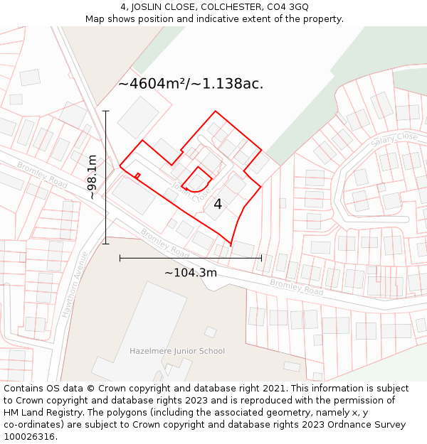 4, JOSLIN CLOSE, COLCHESTER, CO4 3GQ: Plot and title map