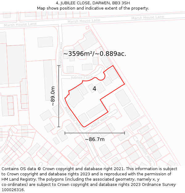 4, JUBILEE CLOSE, DARWEN, BB3 3SH: Plot and title map