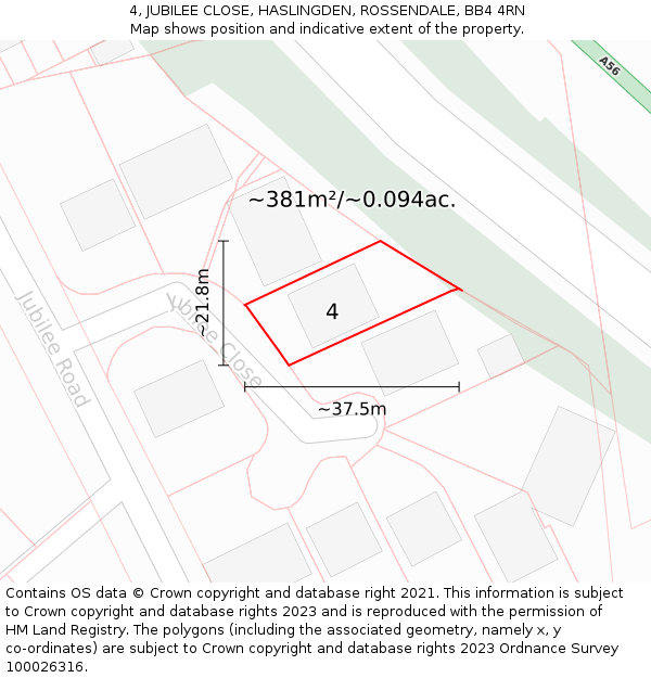 4, JUBILEE CLOSE, HASLINGDEN, ROSSENDALE, BB4 4RN: Plot and title map