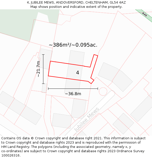 4, JUBILEE MEWS, ANDOVERSFORD, CHELTENHAM, GL54 4AZ: Plot and title map