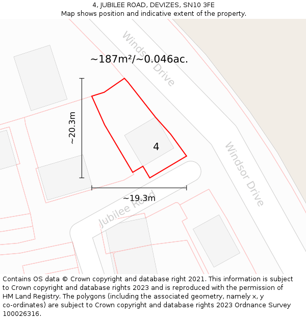 4, JUBILEE ROAD, DEVIZES, SN10 3FE: Plot and title map