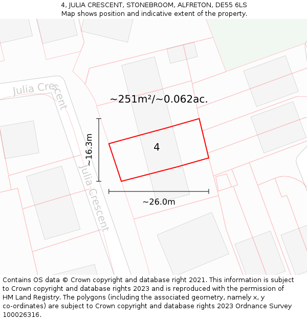 4, JULIA CRESCENT, STONEBROOM, ALFRETON, DE55 6LS: Plot and title map
