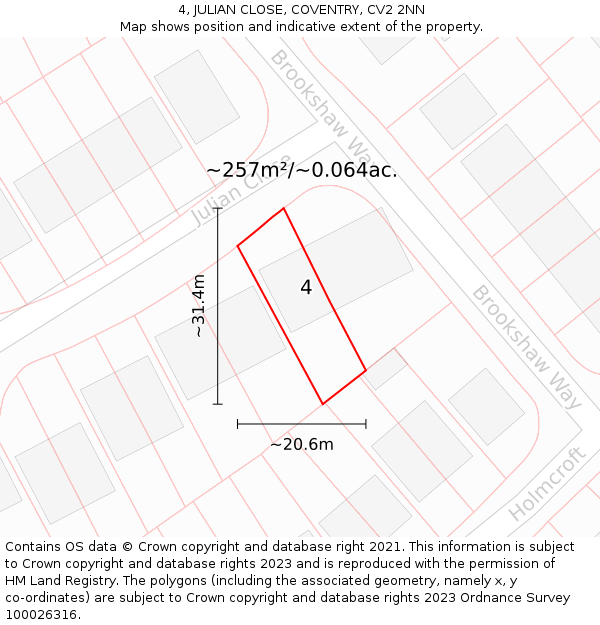 4, JULIAN CLOSE, COVENTRY, CV2 2NN: Plot and title map