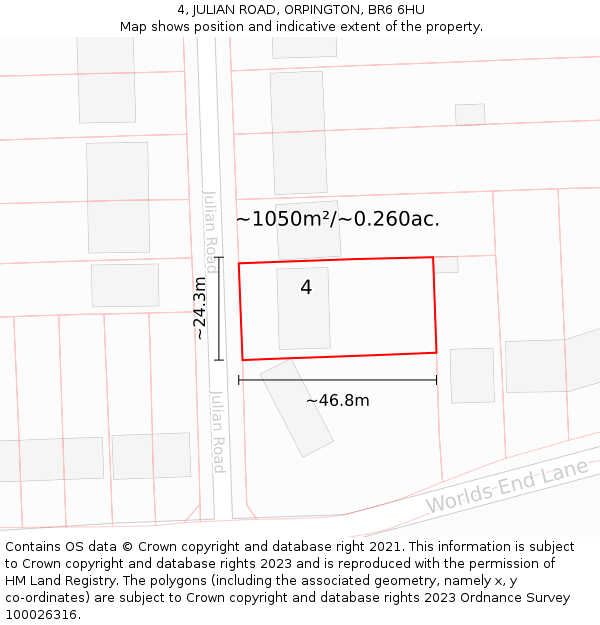 4, JULIAN ROAD, ORPINGTON, BR6 6HU: Plot and title map