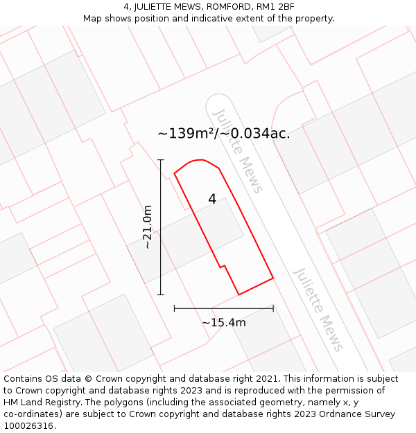 4, JULIETTE MEWS, ROMFORD, RM1 2BF: Plot and title map