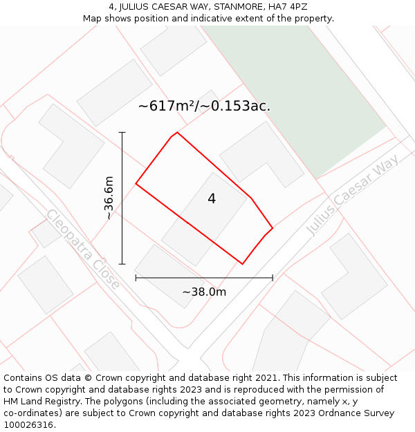 4, JULIUS CAESAR WAY, STANMORE, HA7 4PZ: Plot and title map