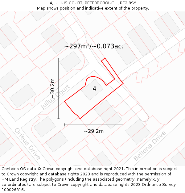 4, JULIUS COURT, PETERBOROUGH, PE2 8SY: Plot and title map