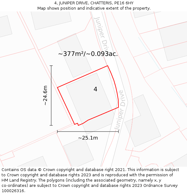 4, JUNIPER DRIVE, CHATTERIS, PE16 6HY: Plot and title map
