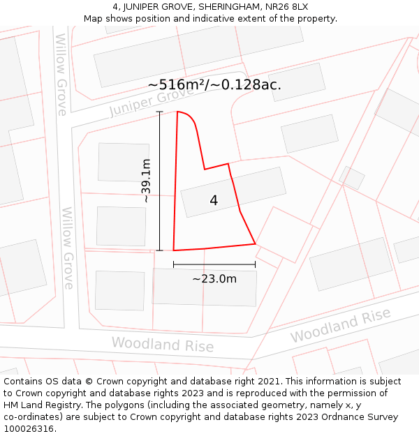 4, JUNIPER GROVE, SHERINGHAM, NR26 8LX: Plot and title map