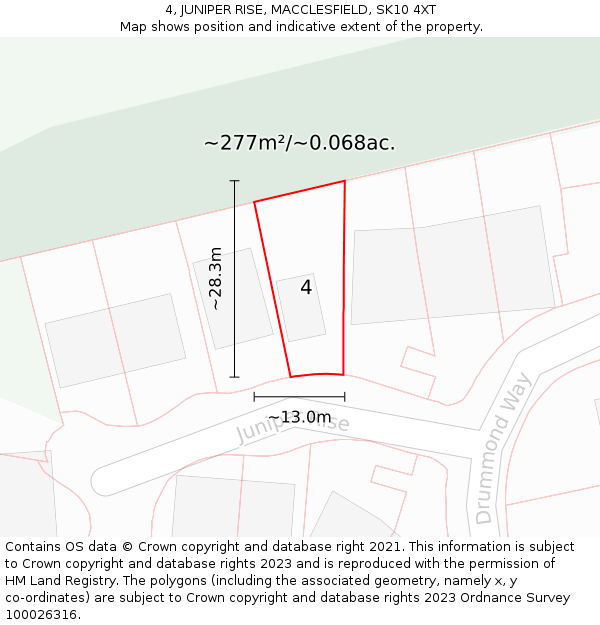 4, JUNIPER RISE, MACCLESFIELD, SK10 4XT: Plot and title map