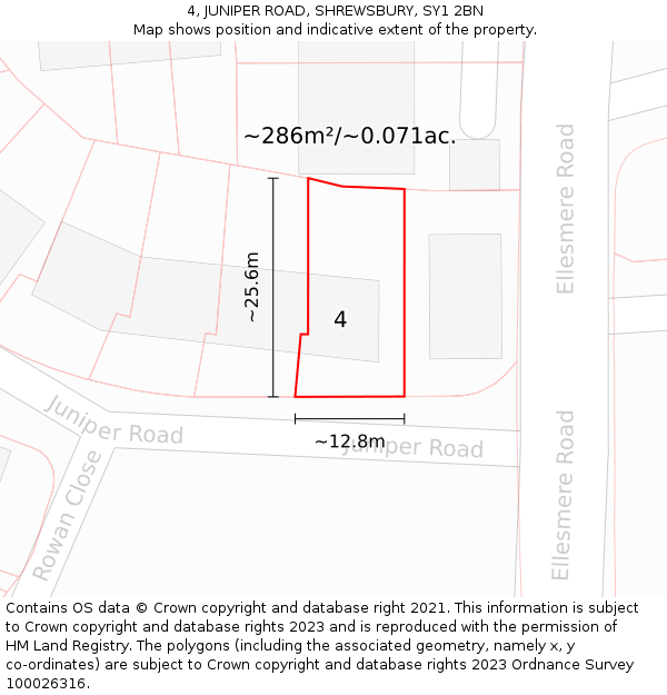 4, JUNIPER ROAD, SHREWSBURY, SY1 2BN: Plot and title map