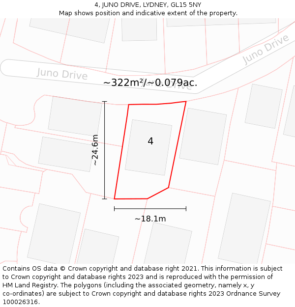 4, JUNO DRIVE, LYDNEY, GL15 5NY: Plot and title map