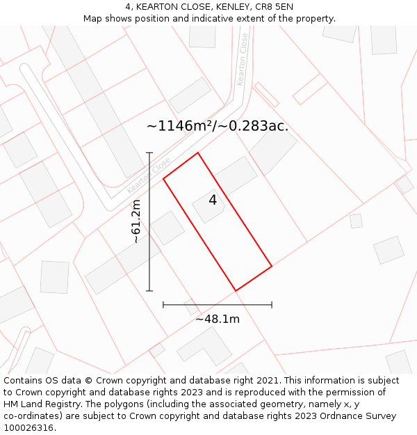 4, KEARTON CLOSE, KENLEY, CR8 5EN: Plot and title map