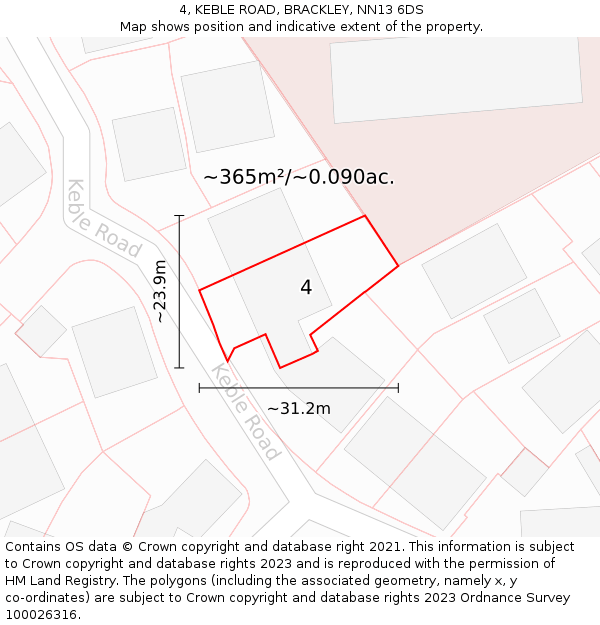 4, KEBLE ROAD, BRACKLEY, NN13 6DS: Plot and title map