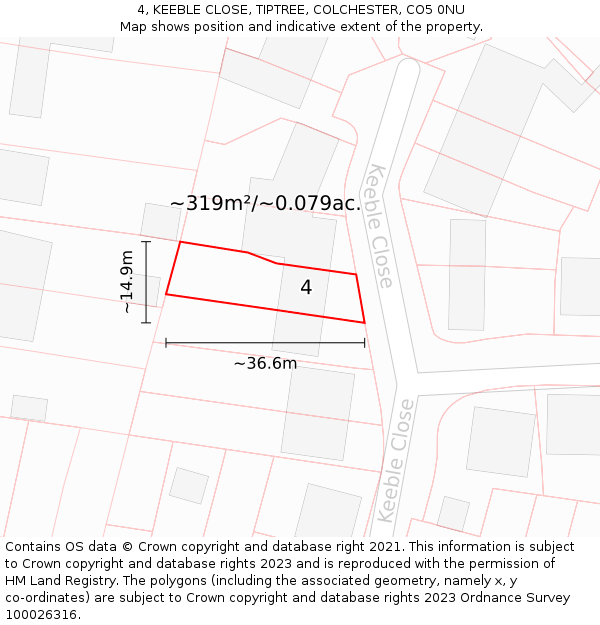 4, KEEBLE CLOSE, TIPTREE, COLCHESTER, CO5 0NU: Plot and title map
