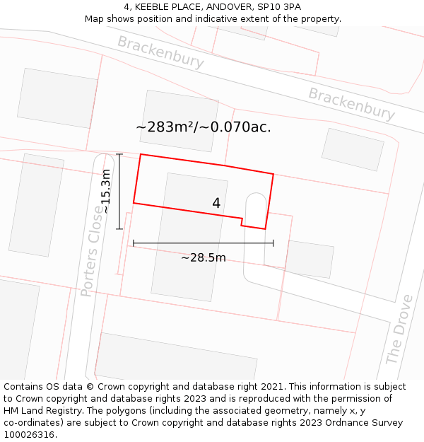 4, KEEBLE PLACE, ANDOVER, SP10 3PA: Plot and title map