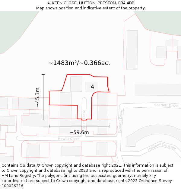 4, KEEN CLOSE, HUTTON, PRESTON, PR4 4BP: Plot and title map