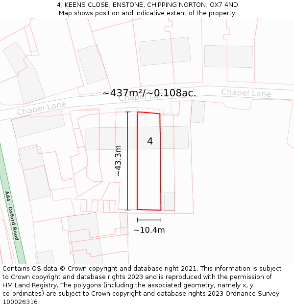 4, KEENS CLOSE, ENSTONE, CHIPPING NORTON, OX7 4ND: Plot and title map