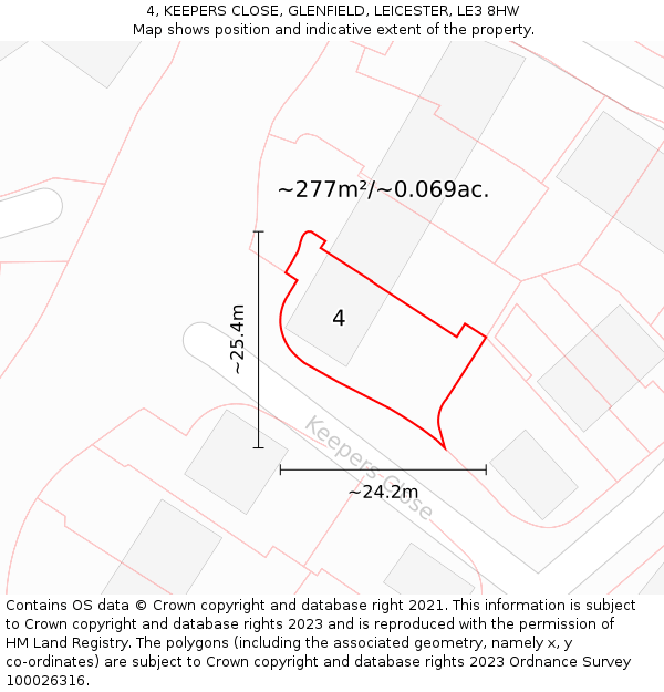 4, KEEPERS CLOSE, GLENFIELD, LEICESTER, LE3 8HW: Plot and title map