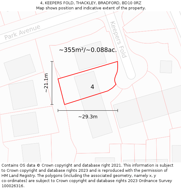 4, KEEPERS FOLD, THACKLEY, BRADFORD, BD10 0RZ: Plot and title map