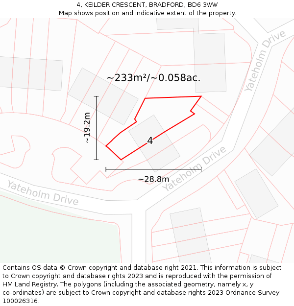 4, KEILDER CRESCENT, BRADFORD, BD6 3WW: Plot and title map