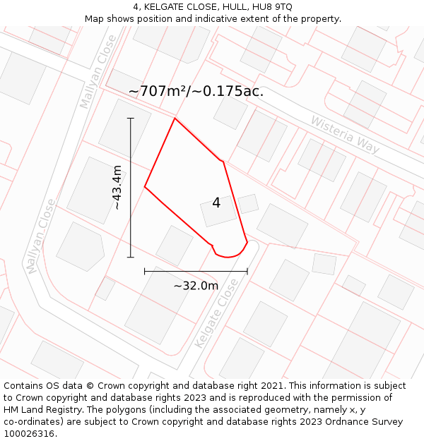 4, KELGATE CLOSE, HULL, HU8 9TQ: Plot and title map