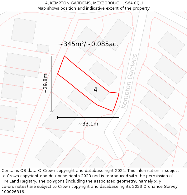 4, KEMPTON GARDENS, MEXBOROUGH, S64 0QU: Plot and title map