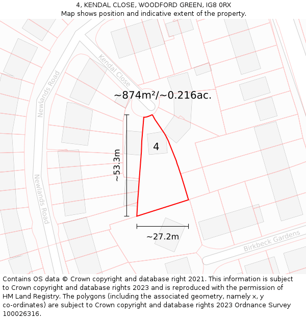 4, KENDAL CLOSE, WOODFORD GREEN, IG8 0RX: Plot and title map