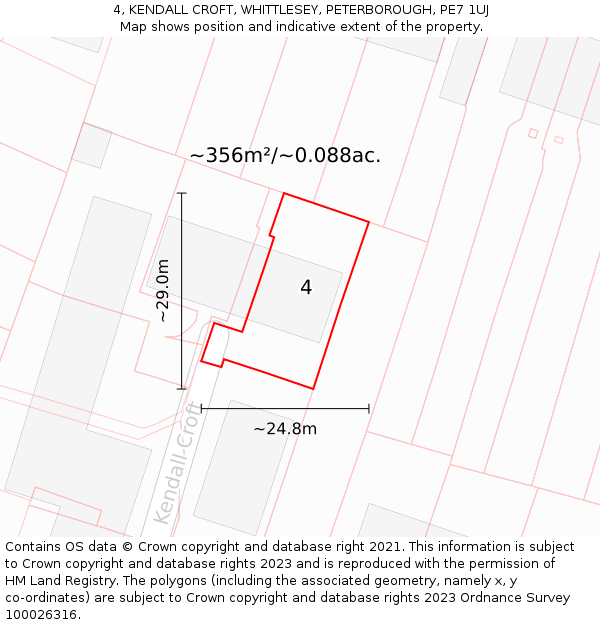 4, KENDALL CROFT, WHITTLESEY, PETERBOROUGH, PE7 1UJ: Plot and title map
