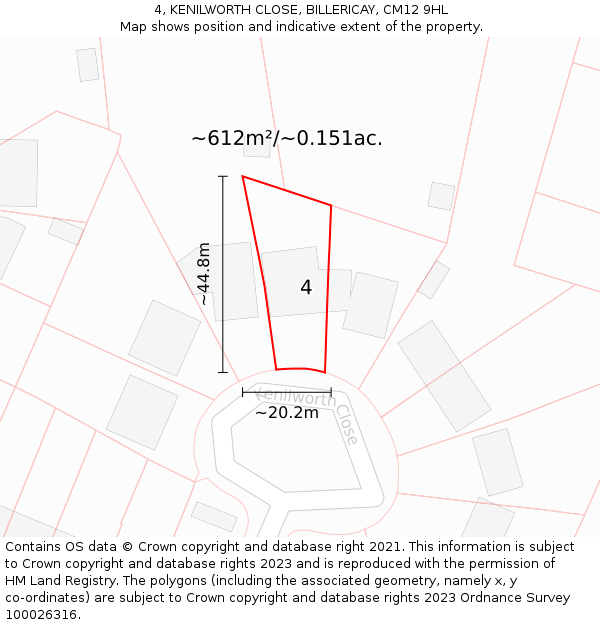 4, KENILWORTH CLOSE, BILLERICAY, CM12 9HL: Plot and title map