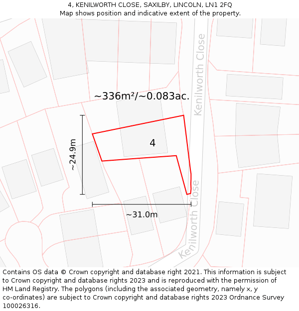 4, KENILWORTH CLOSE, SAXILBY, LINCOLN, LN1 2FQ: Plot and title map