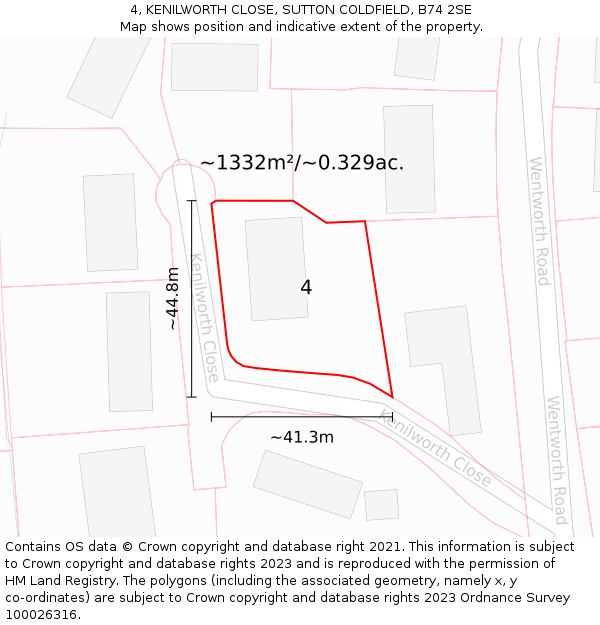 4, KENILWORTH CLOSE, SUTTON COLDFIELD, B74 2SE: Plot and title map