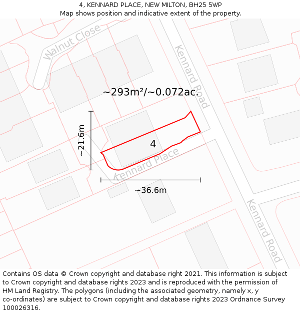4, KENNARD PLACE, NEW MILTON, BH25 5WP: Plot and title map