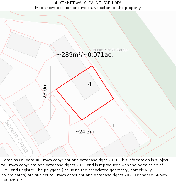 4, KENNET WALK, CALNE, SN11 9FA: Plot and title map