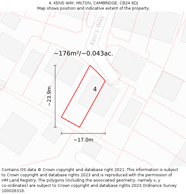 4, KENS WAY, MILTON, CAMBRIDGE, CB24 6DJ: Plot and title map