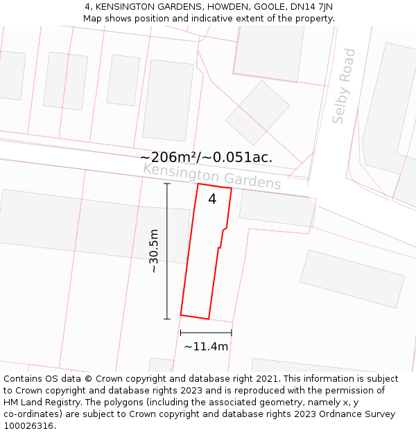 4, KENSINGTON GARDENS, HOWDEN, GOOLE, DN14 7JN: Plot and title map