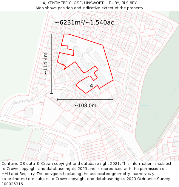 4, KENTMERE CLOSE, UNSWORTH, BURY, BL9 8EY: Plot and title map