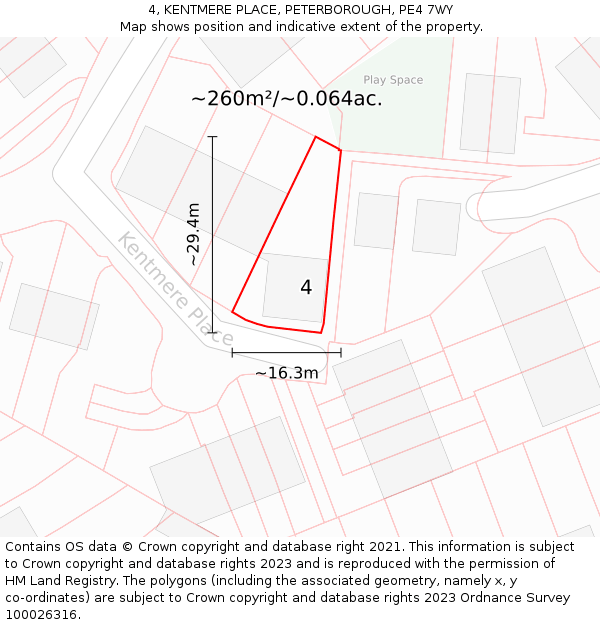 4, KENTMERE PLACE, PETERBOROUGH, PE4 7WY: Plot and title map