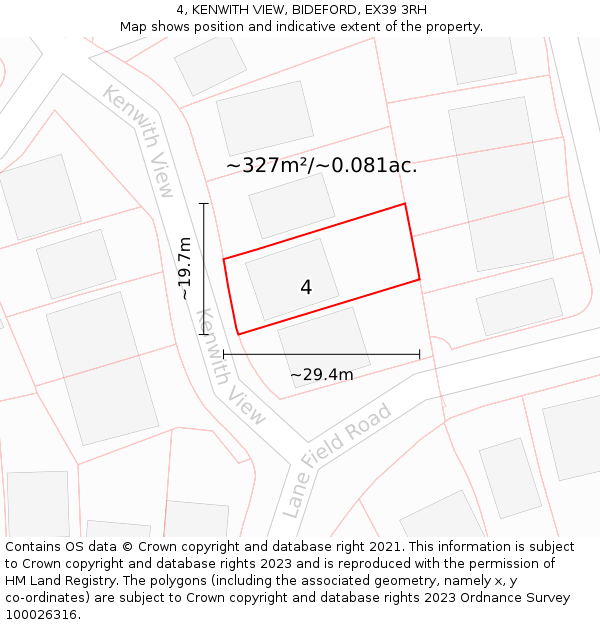 4, KENWITH VIEW, BIDEFORD, EX39 3RH: Plot and title map