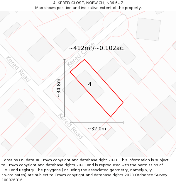 4, KERED CLOSE, NORWICH, NR6 6UZ: Plot and title map
